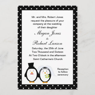 Convite Personalizável para Casamento de Pinguins