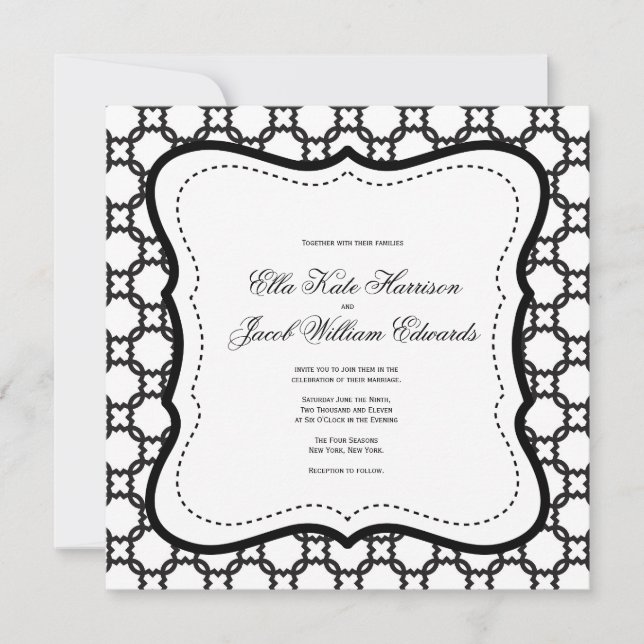 Convite personalizável para casamento de preto e b (Frente)
