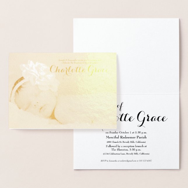 Convite personalizável para fotos batismo Gold Foi (Exibição)
