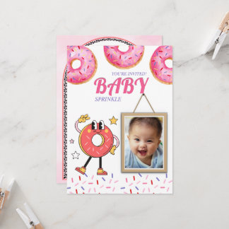 Convite Personalizável Pink Donut Baby Sprinkle.