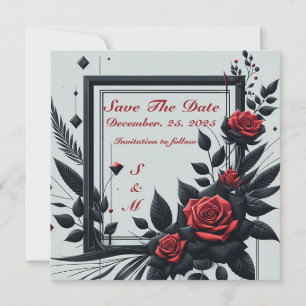 Convite Personalizável Preto e Vermelho Floral 3D
