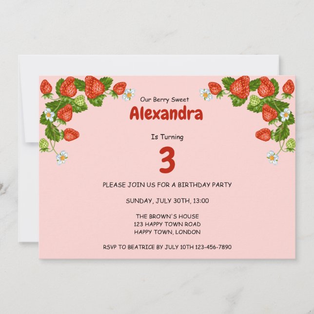 Convite Personalizável Qualquer Aniversário De Morango De  (Frente)