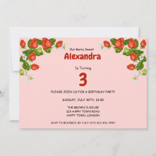 Convite Personalizável Qualquer Aniversário De Morango De 