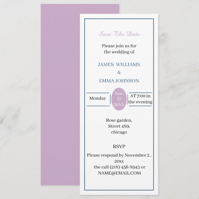 Convite Personalizável Salvar A Data Simples Rosa E Azul (Frente/Verso)