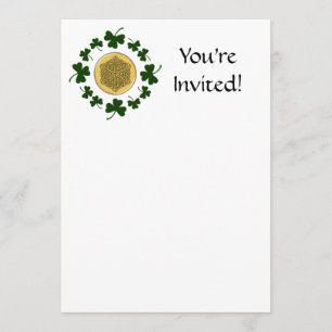 Convite PERSONALIZÁVEL!  Shamrocks - Dourado Céltico Irl