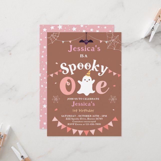 Convite Personalizável Spooky 1 Primeiro Aniversário de Ha (Frente/Verso In Situ)