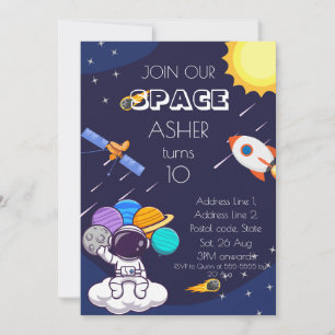 Convite Personalize Aniversário de Menino Astronauta Espac