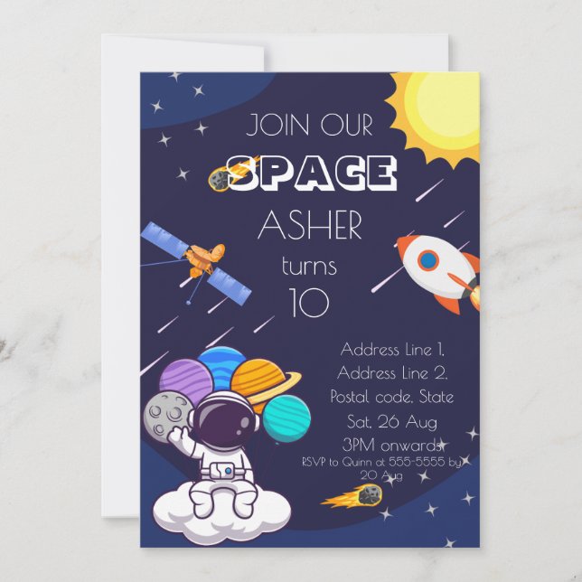 Convite Personalize Aniversário de Menino Astronauta Espac (Frente)