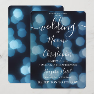 Convite Personalize: Bokeh de Celebração Azul Casamento