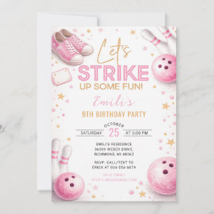 Convite Personalize Boliche Rosa de Aniversário