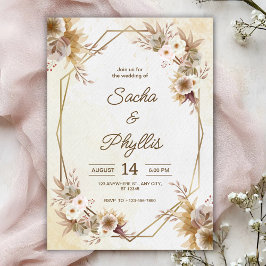 Convite Personalize brown rustic flower weding Invitation