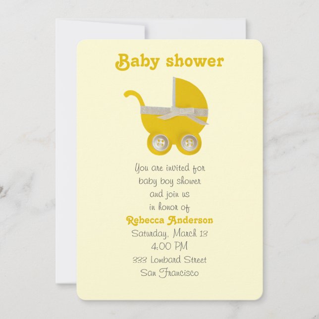 Convite Personalize, carrinho amarelo e arco branco (Frente)