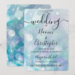 Convite Personalize: Casamento Bokeh Ciano Azul Turquesa