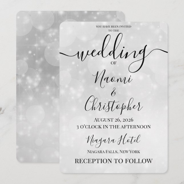 Convite Personalize: Casamento Bokeh com Desfoque Cinza Mí (Frente/Verso)