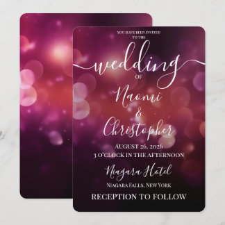 Convite Personalize: Casamento Bokeh Rosa Preto Escuro