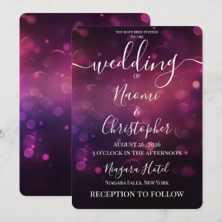Convite Personalize: Casamento Luzes Preto Bokeh Rosa Escu