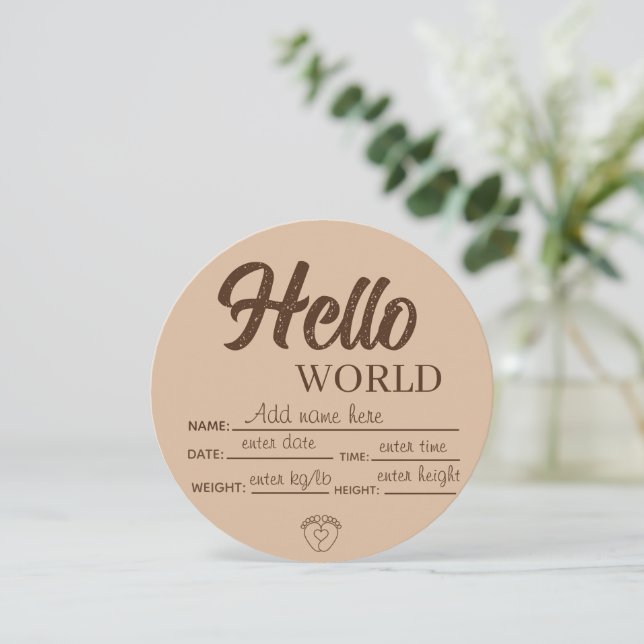 Convite Personalize Custom Hello World Baby Sign Printable (Em pé/Frente)