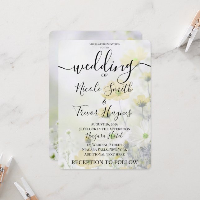 Convite Personalize: Delicadas Flores Amarelas Casamento (Frente/Verso In Situ)