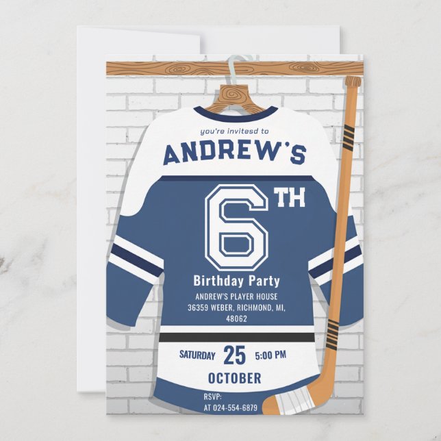 Convite Personalize Digital Hockey Birthday Party (Frente)