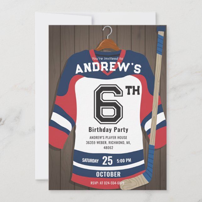 Convite Personalize Digital Hockey Birthday Party (Frente)