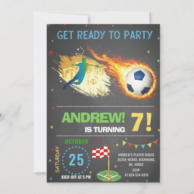 Convite Personalize Digital Soccer Birthday Party (Frente)