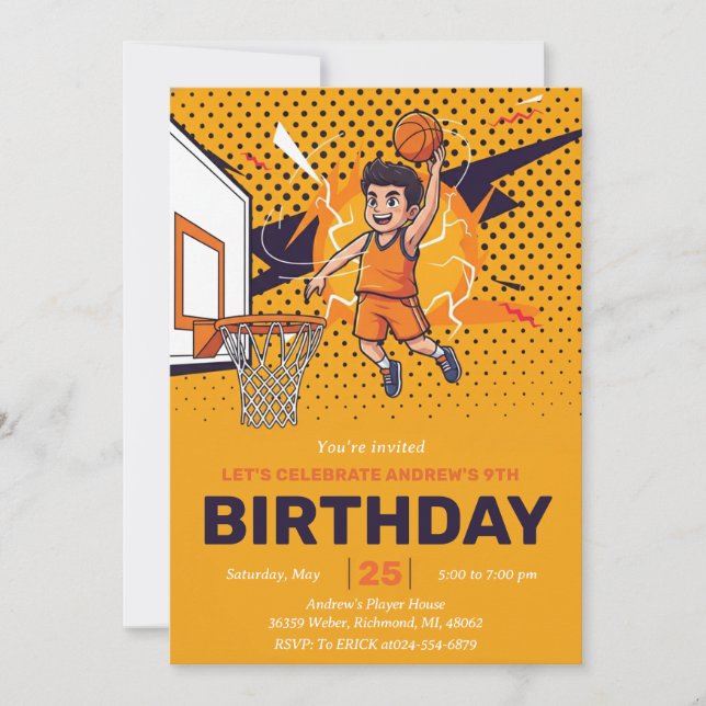 Convite personalize Esporte Basquete Aniversário (Frente)