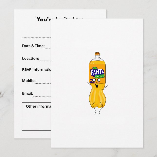 Convite Personalize fantástico, refrigerante laranja (Frente/Verso)