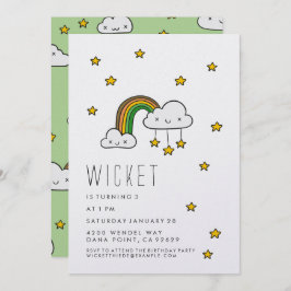 Convite Personalize! Feliz arco-íris verde e estrelas