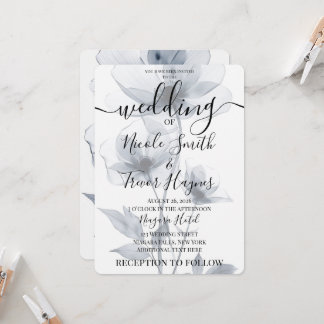 Convite Personalize: Flores Azuis Translúcidas Casamento