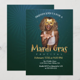 Convite Personalize Foto Máscara de Mascarada Dourada Mard