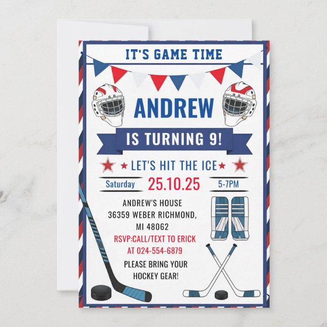Convite Personalize Ice Hockey Birthday Sports with Photo (Frente)