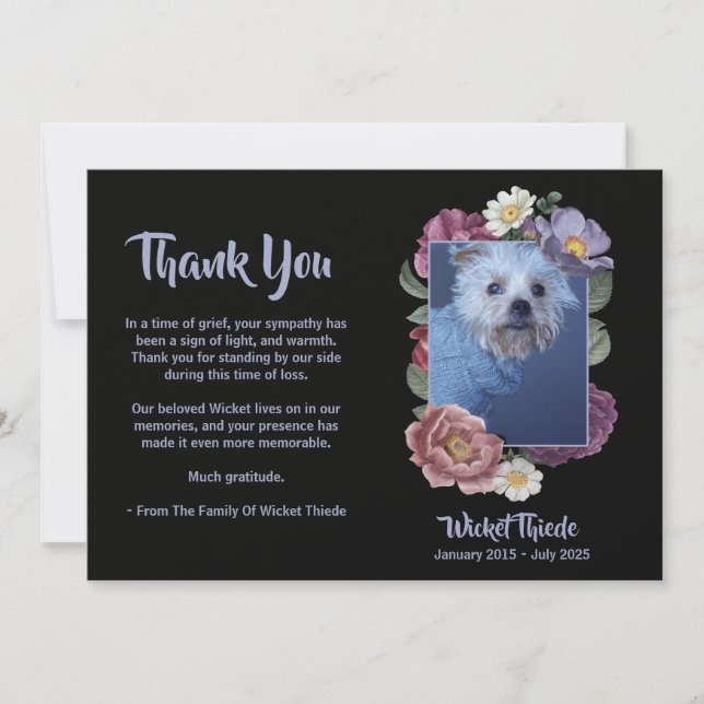 Convite Personalize It! Floral Photo Pet Memorial Thank (Frente)