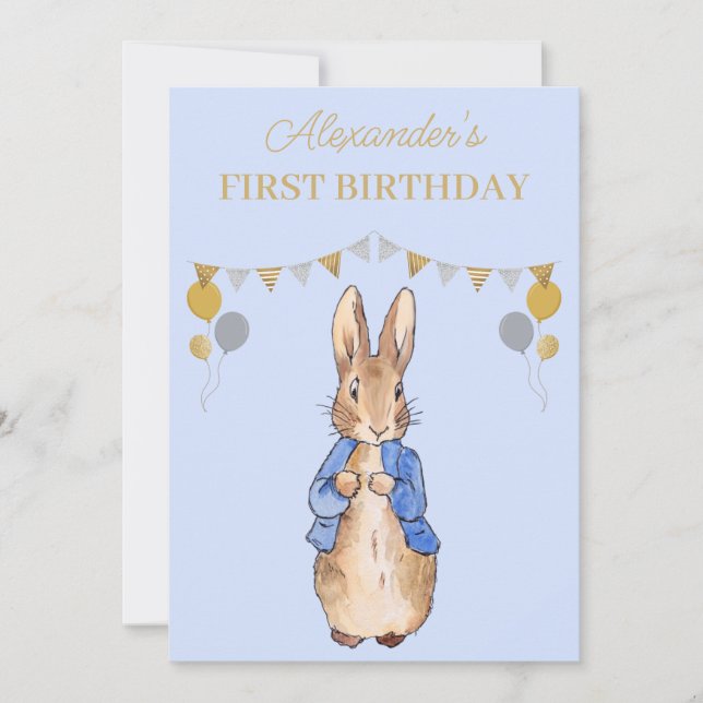 Convite Personalize o primeiro aniversario Peter o Rabbit (Frente)