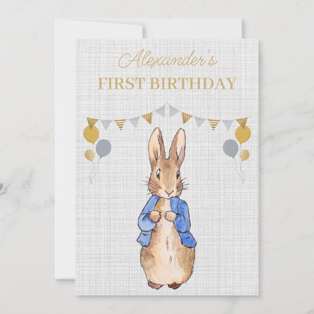 Convite Personalize o primeiro aniversario Peter o Rabbit (Frente)