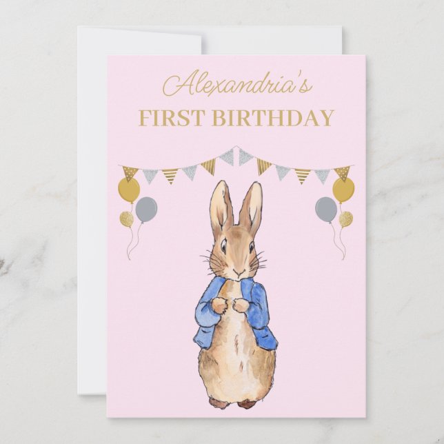 Convite Personalize o primeiro aniversario Peter o Rabbit (Frente)