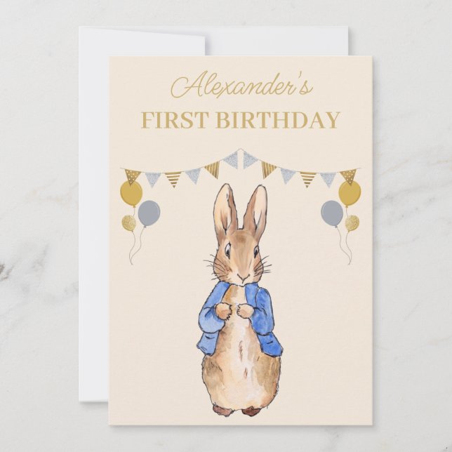 Convite Personalize o primeiro aniversario Peter o Rabbit (Frente)