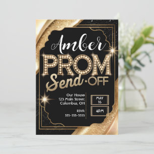Convite Personalize PROM SEND-OFF Brilhante Preto e Dourad