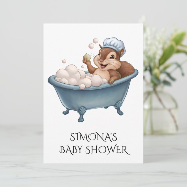 Convite Personalize Retro Squirrel Baby Shower (Em pé/Frente)