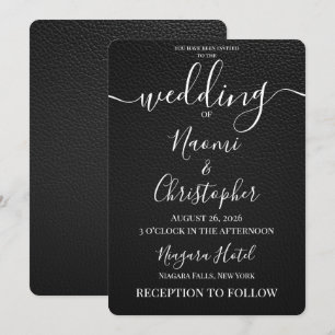 Convite Personalize: Textura de Vinil Preto Simples para C