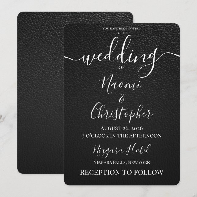 Convite Personalize: Textura de Vinil Preto Simples para C (Frente/Verso)