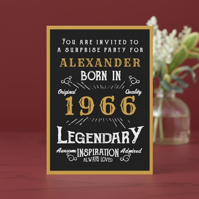 Convite Personalized 60th Birthday 1966 Black Gold Legend (1966 birthday invitation. Red background.)