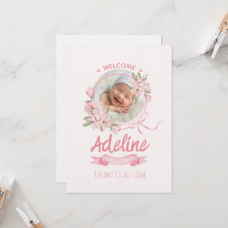 Convite personalized baby blue floral Birth announcements