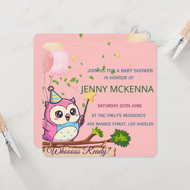 Convite Personalized Baby Shower Invitation, Owl Design (Frente/Verso In Situ)