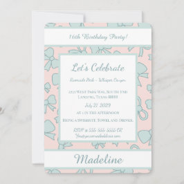 Convite Personalized Birthday Blue Bow Sweet Invitation