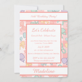 Convite Personalized Birthday Bow Gingham Sweet Invitation