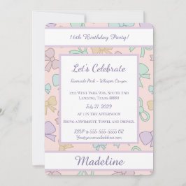 Convite Personalized Birthday Bow Pastel Sweet Invitation