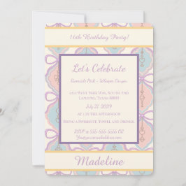 Convite Personalized Birthday Bow Sweet Invitation Blush