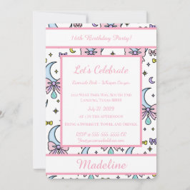 Convite Personalized Birthday Pink Bow Sweet Invitation