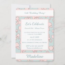 Convite Personalized Birthday Pink Bow Sweet Invitation
