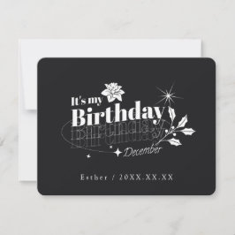 Convite Personalized Black Quote Floral December Birthday
